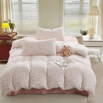 棉小二 2025新款双层纱印花系列四件套 朝花-粉