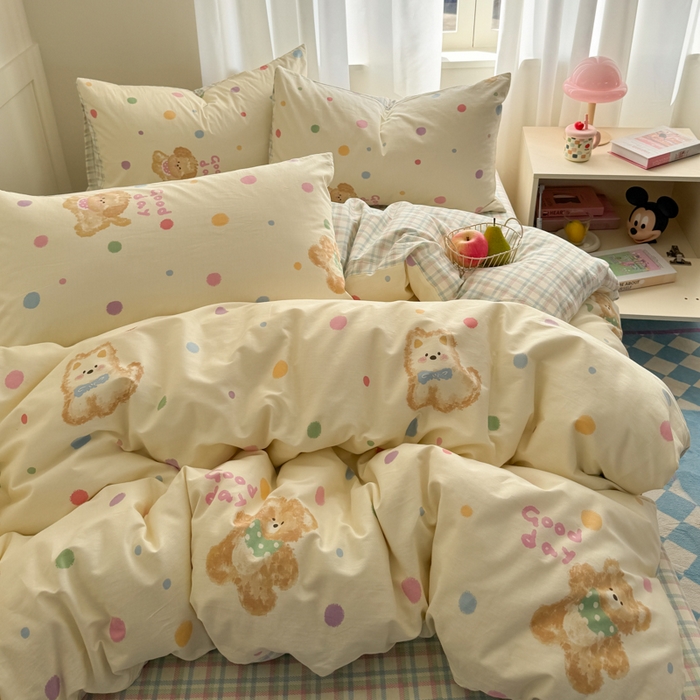 91家纺网 家纺一手货源 找家纺 桃子家居 2025新款纯棉小清新13372卡通可爱少女系列四件套 棉-彩色日记