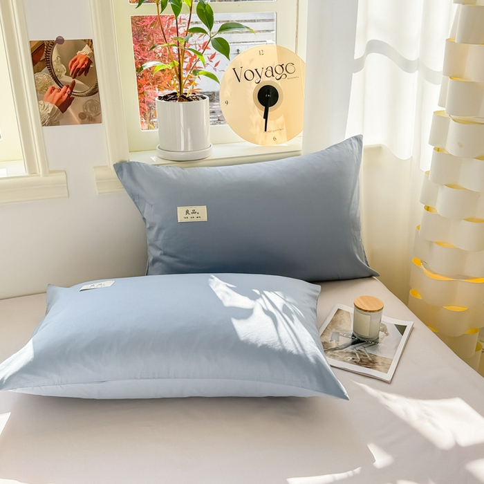 91家纺网 家纺一手货源 找家纺 眠博士 2025新款全棉40支纯色单枕套 40支枕套-浅蓝