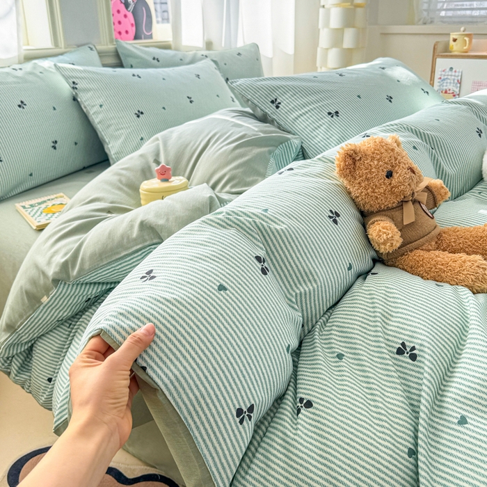 91家纺网 家纺一手货源 找家纺 简宜家居（朝初家纺） 2025新款40支13070纯棉四件套 蓝条纹蝴蝶结