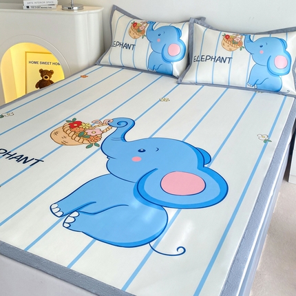 邵依  2025新款数码印花烫光冰丝席凉席子藤席 蓝色小象