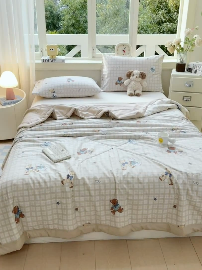 91家纺网 家纺一手货源 找家纺 憨豆家纺 2025新款双面全棉夏被可机洗小清新纯棉夏被薄被芯空调被子夏凉被 卡布奇诺