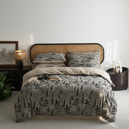 91家纺网 家纺一手货源 找家纺 简家居 2025新款60支色织空气棉四件套-草木集 谧静棕