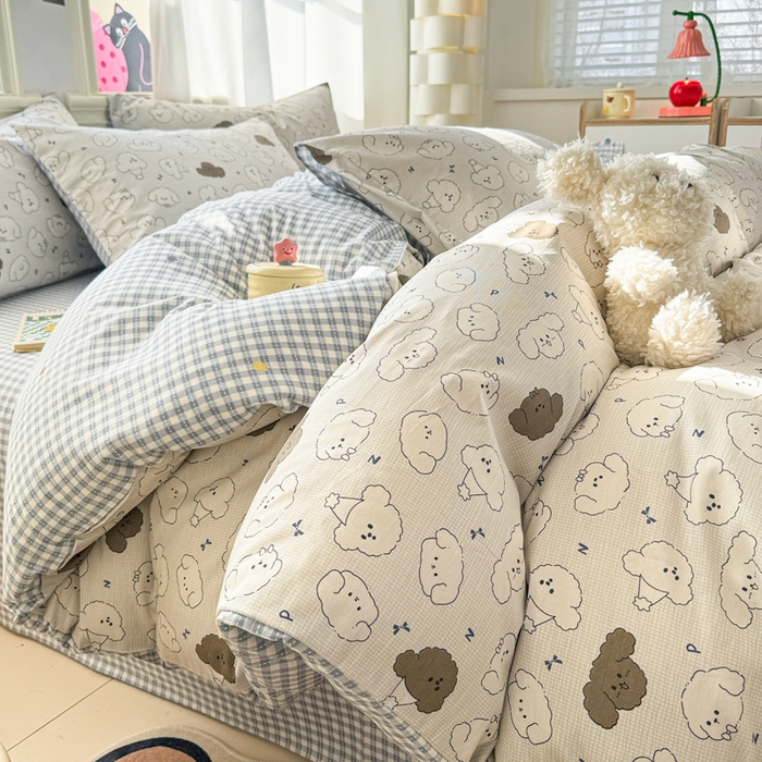 91家纺网 家纺一手货源 找家纺 简宜家居（朝初家纺） 2025新款40支13070纯棉四件套 黑白汪星人