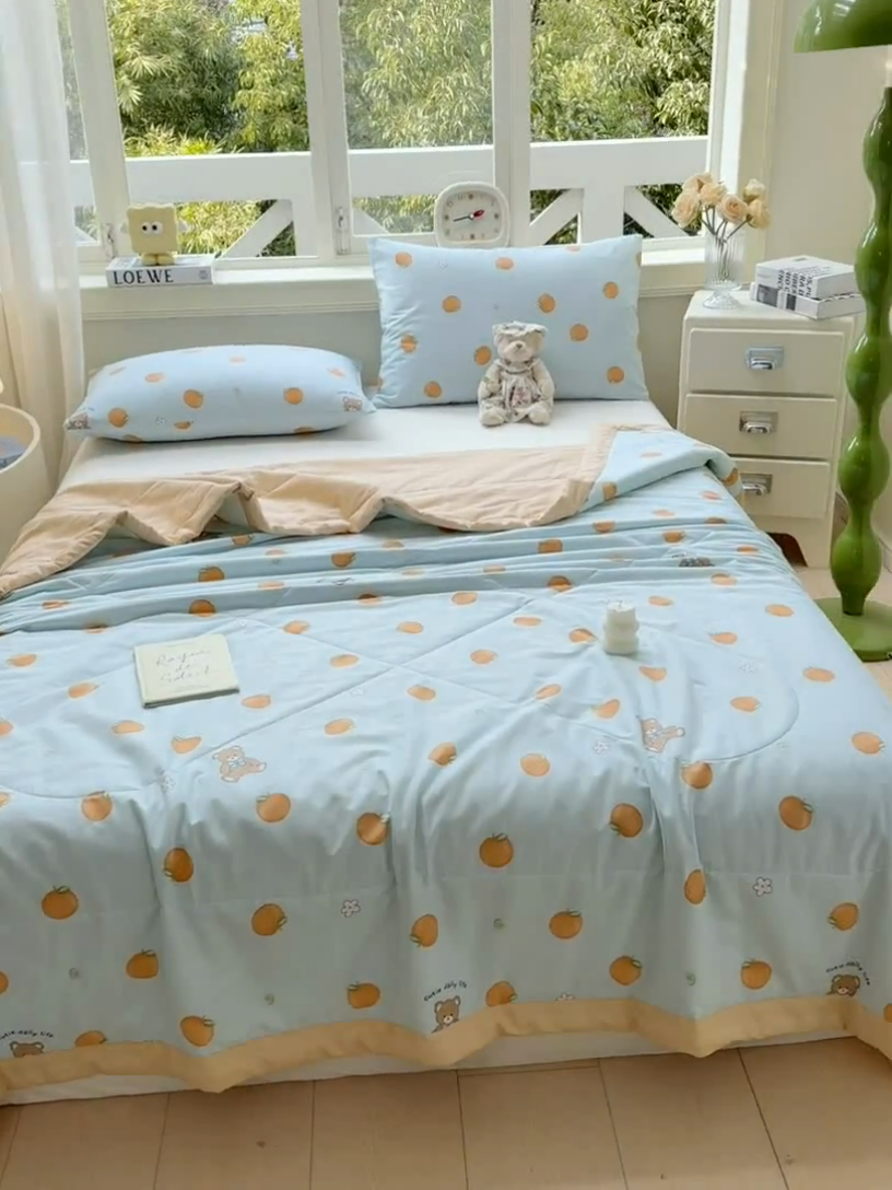 91家纺网 家纺一手货源 找家纺 憨豆家纺 2025新款双面全棉夏被可机洗小清新纯棉夏被薄被芯空调被子夏凉被 橙心如意
