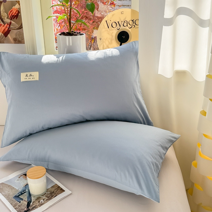 91家纺网 家纺一手货源 找家纺 眠博士 2025新款全棉40支纯色单枕套 40支枕套-浅蓝