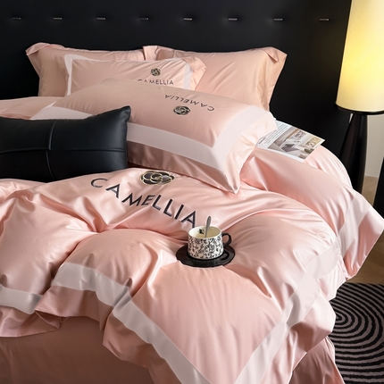 91家纺网 家纺一手货源 找家纺 （总）水云缦 2025新款轻奢全棉双拼角绣花四件套-米兰系列