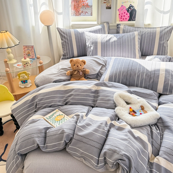 91家纺网 家纺一手货源 找家纺 简宜家居（朝初家纺） 2025新款40支13070纯棉四件套 条纹艺术