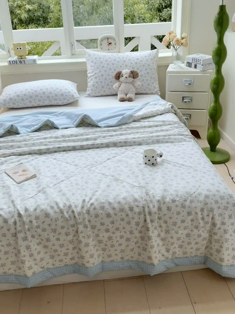 91家纺网 家纺一手货源 找家纺 憨豆家纺 2025新款双面全棉夏被可机洗小清新纯棉夏被薄被芯空调被子夏凉被 花都仙子