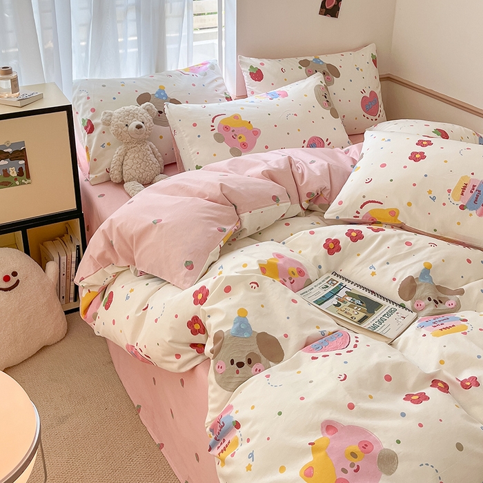 91家纺网 家纺一手货源 找家纺 桃子家居 2025新款纯棉小清新13372卡通可爱少女系列四件套 棉-花花酱