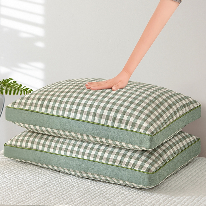 91家纺网 家纺一手货源 找家纺 纽乐家纺 2025新款水洗棉全荞麦枕枕头枕芯 绿格子35*55