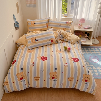 91家纺网 家纺一手货源 找家纺 桃子家居 2025新款纯棉小清新13372卡通可爱少女系列四件套 棉-吐司熊