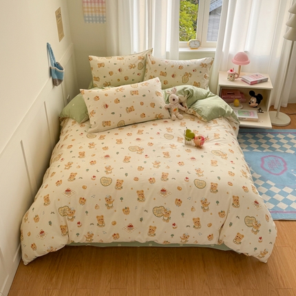 桃子家居 2025新款纯棉小清新13372卡通可爱少女系列四件套 棉-奶黄熊