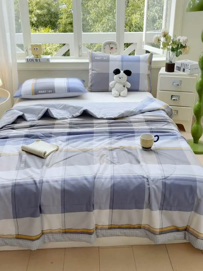 91家纺网 家纺一手货源 找家纺 憨豆家纺 2025新款双面全棉夏被可机洗小清新纯棉夏被薄被芯空调被子夏凉被 简格