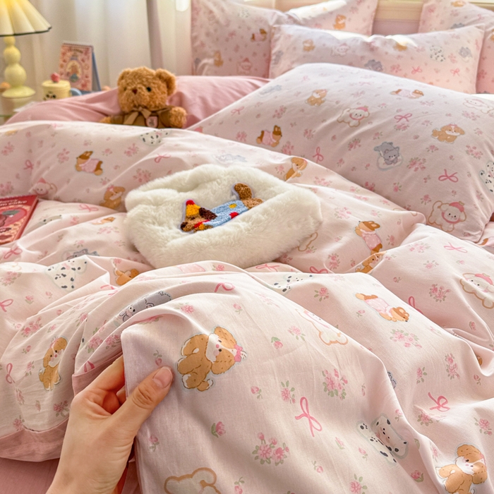 91家纺网 家纺一手货源 找家纺 简宜家居（朝初家纺） 2025新款40支13070纯棉四件套 碎花狗狗