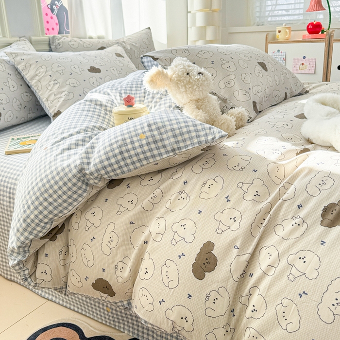 91家纺网 家纺一手货源 找家纺 简宜家居（朝初家纺） 2025新款40支13070纯棉四件套 黑白汪星人