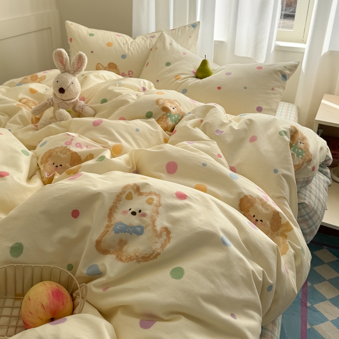 91家纺网 家纺一手货源 找家纺 桃子家居 2025新款纯棉小清新13372卡通可爱少女系列四件套 棉-彩色日记