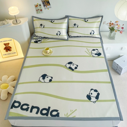 邵依  2025新款数码印花烫光冰丝席凉席子藤席 元气熊猫