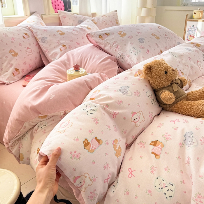 91家纺网 家纺一手货源 找家纺 简宜家居（朝初家纺） 2025新款40支13070纯棉四件套 碎花狗狗