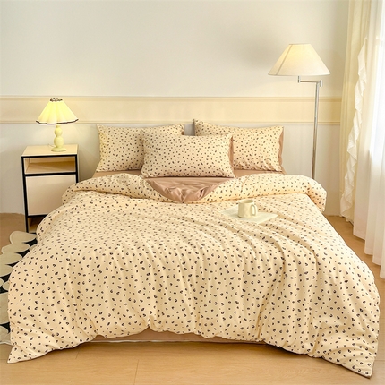 91家纺网 家纺一手货源 找家纺 悦织湾家纺 2025新款A类针织双层纱小清新印花四件套学生宿舍轻奢时尚三件套床上用品四件套 豹纹