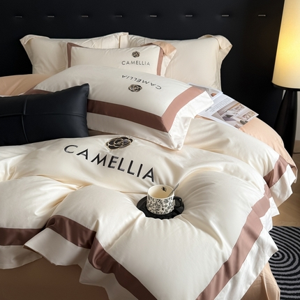 91家纺网 家纺一手货源 找家纺 （总）水云缦 2025新款轻奢全棉双拼角绣花四件套-米兰系列