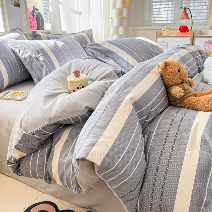 91家纺网 家纺一手货源 找家纺 简宜家居（朝初家纺） 2025新款40支13070纯棉四件套 条纹艺术