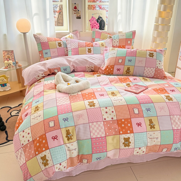 91家纺网 家纺一手货源 找家纺 简宜家居（朝初家纺） 2025新款40支13070纯棉四件套 梦幻拼图