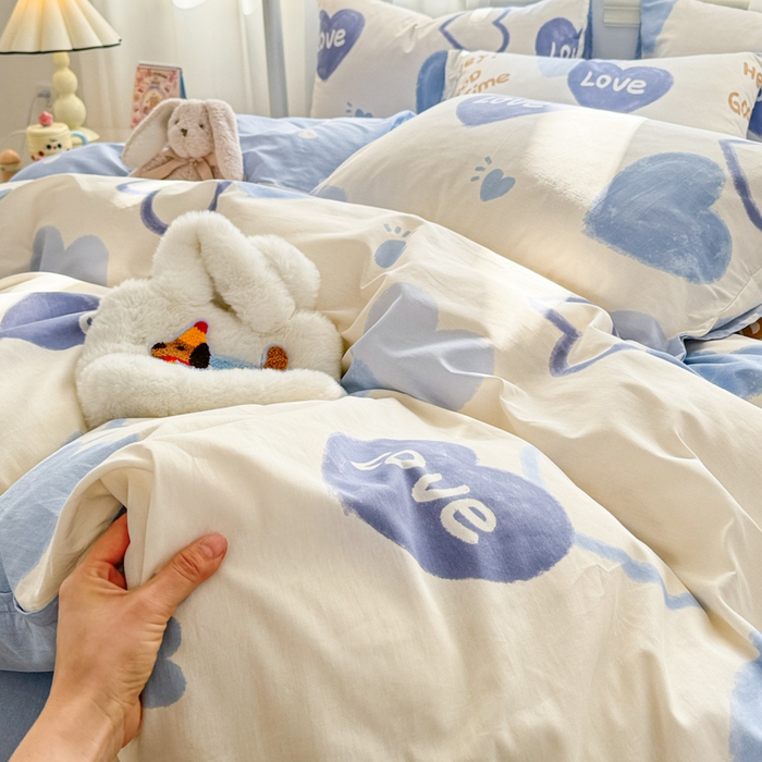 91家纺网 家纺一手货源 找家纺 简宜家居（朝初家纺） 2025新款40支13070纯棉四件套 心相印-蓝