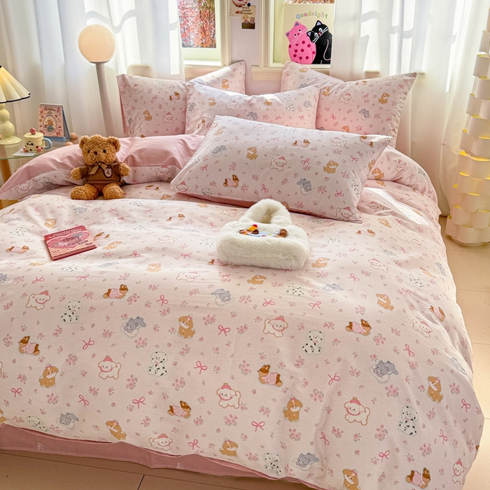 91家纺网 家纺一手货源 找家纺 简宜家居（朝初家纺） 2025新款40支13070纯棉四件套 碎花狗狗