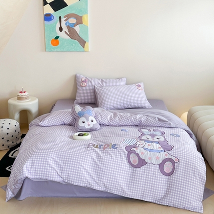 91家纺网 家纺一手货源 找家纺 卡巴伦家纺 2025新款全棉卡通贴布绣四件套【全网控价(折后券后)不低于标准248元】 星星兔