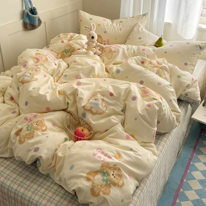 91家纺网 家纺一手货源 找家纺 桃子家居 2025新款纯棉小清新13372卡通可爱少女系列四件套 棉-彩色日记