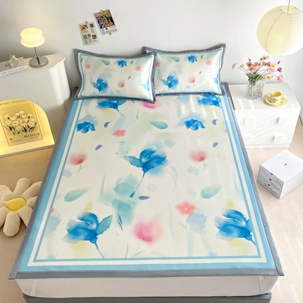 邵依  2025新款数码印花烫光冰丝席凉席子藤席 七彩虹