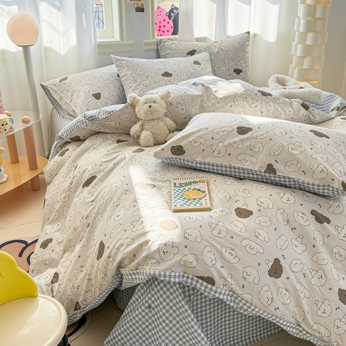 91家纺网 家纺一手货源 找家纺 简宜家居（朝初家纺） 2025新款40支13070纯棉四件套 黑白汪星人