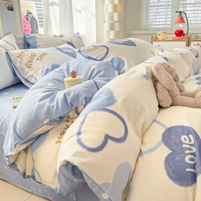 91家纺网 家纺一手货源 找家纺 简宜家居（朝初家纺） 2025新款40支13070纯棉四件套 心相印-蓝