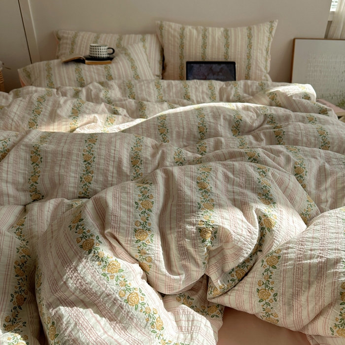 91家纺网 家纺一手货源 找家纺 （总）六巷胡同 2025新款韩系INS博主风40S全棉色织提花四件套