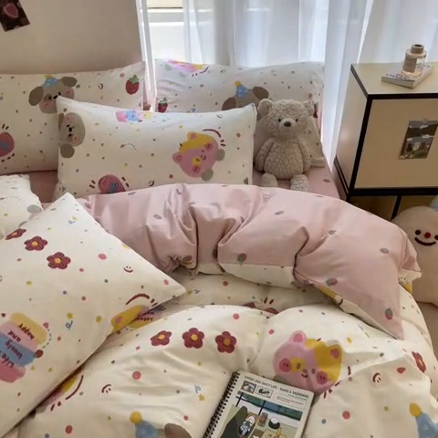 91家纺网 家纺一手货源 找家纺 桃子家居 2025新款纯棉小清新13372卡通可爱少女系列四件套 棉-花花酱