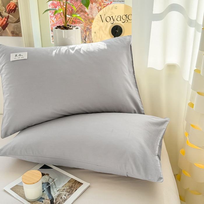 91家纺网 家纺一手货源 找家纺 眠博士 2025新款全棉40支纯色单枕套 40支枕套-银灰