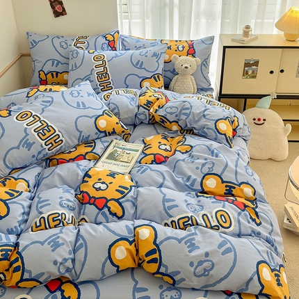 桃子家居 2025新款纯棉小清新13372卡通可爱少女系列四件套 棉-蓝老虎