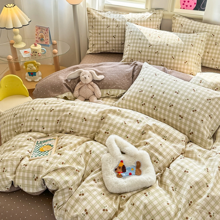 91家纺网 家纺一手货源 找家纺 简宜家居（朝初家纺） 2025新款40支13070纯棉四件套 青柠樱桃