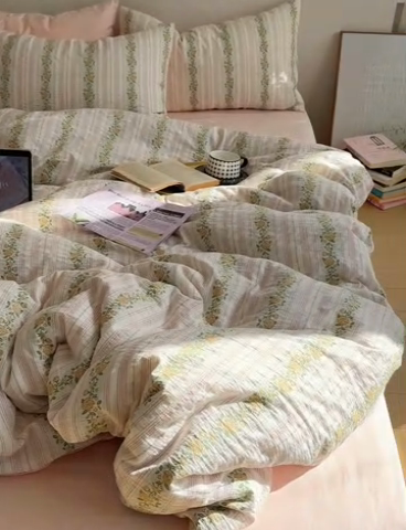 91家纺网 家纺一手货源 找家纺 （总）六巷胡同 2025新款韩系INS博主风40S全棉色织提花四件套