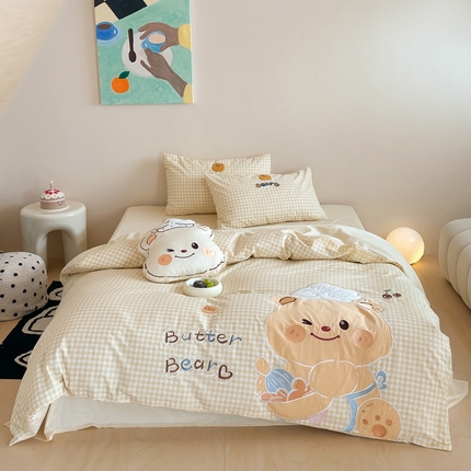 卡巴伦家纺 2025新款全棉卡通贴布绣四件套【全网控价(折后券后)不低于标准248元】 黄油小熊
