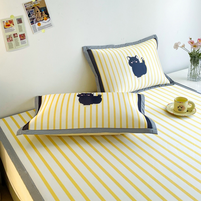 91家纺网 家纺一手货源 找家纺 邵依  2025新款数码印花烫光冰丝席凉席子藤席 调皮花猫