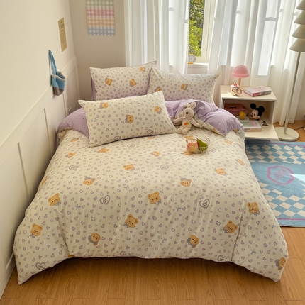 （总）桃子家居 2025新款纯棉小清新13372卡通可爱少女系列四件套