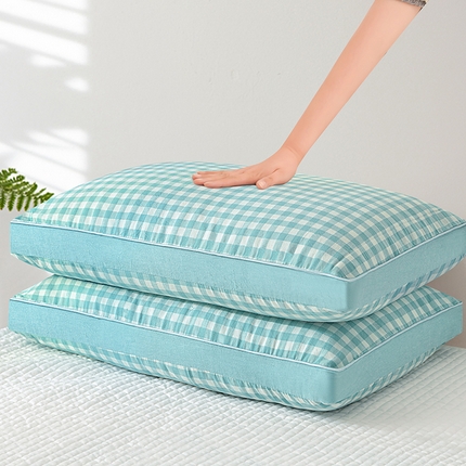 纽乐家纺 2025新款水洗棉全荞麦枕枕头枕芯 青绿格子40*70