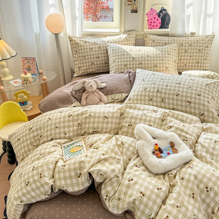 91家纺网 家纺一手货源 找家纺 简宜家居（朝初家纺） 2025新款40支13070纯棉四件套 青柠樱桃