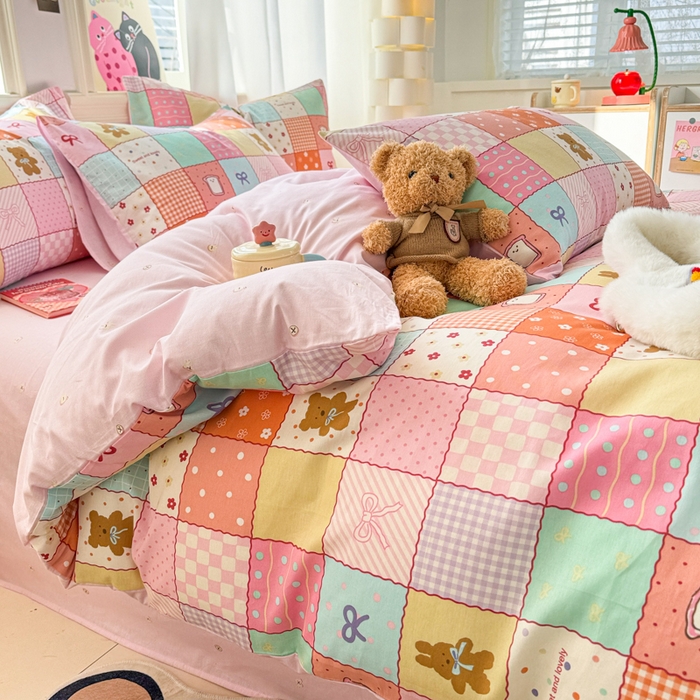 91家纺网 家纺一手货源 找家纺 简宜家居（朝初家纺） 2025新款40支13070纯棉四件套 梦幻拼图