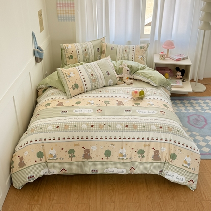 桃子家居 2025新款纯棉小清新13372卡通可爱少女系列四件套 棉-幸运树