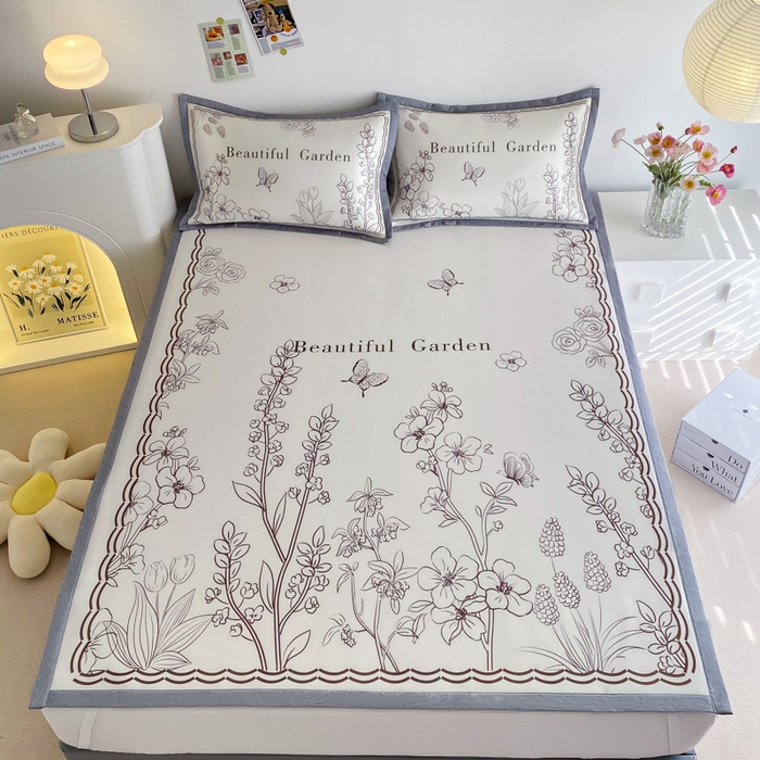 91家纺网 家纺一手货源 找家纺 邵依  2025新款数码印花烫光冰丝席凉席子藤席 花季相印