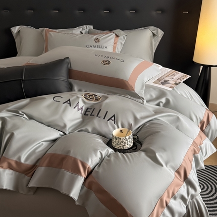 91家纺网 家纺一手货源 找家纺 （总）水云缦 2025新款轻奢全棉双拼角绣花四件套-米兰系列