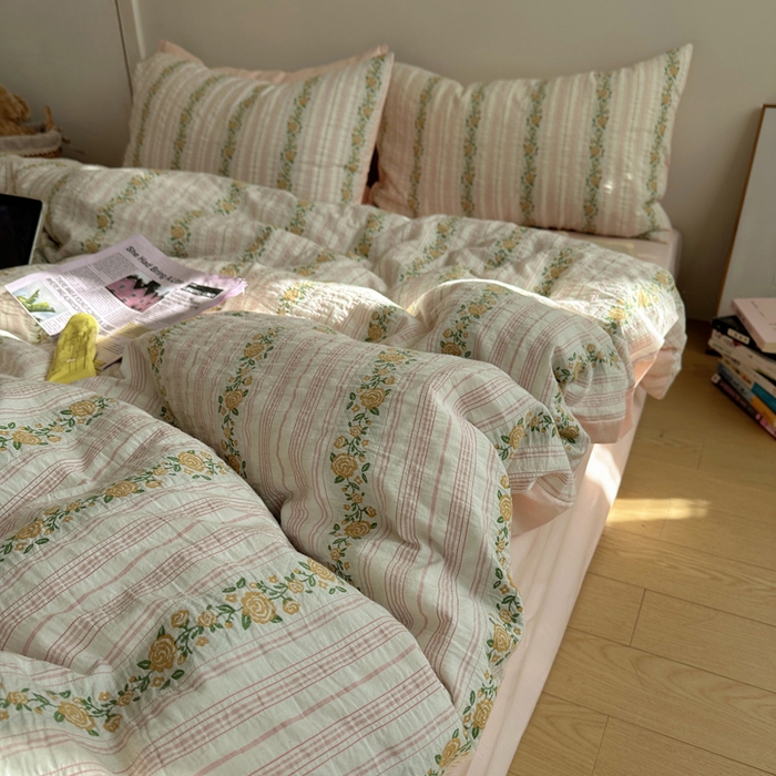 91家纺网 家纺一手货源 找家纺 （总）六巷胡同 2025新款韩系INS博主风40S全棉色织提花四件套